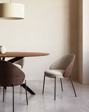 Load image into Gallery viewer, Eamy chair in light brown chenille with ash veneer in walnut finish and black metal - image 11