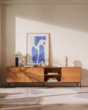 Load image into Gallery viewer, Vedrana 3-door TV stand in oak veneer with black steel legs, 195 x 55 cm - image 9