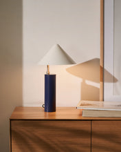 Load image into Gallery viewer, Shiva metal table lamp with blue and white painted finish, 25 cm, UK adaptor - image 3