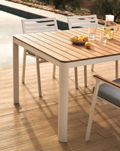 Load image into Gallery viewer, Bona aluminium and solid teak table, 100% outdoor suitable with white finish, 200 x 100 cm - image 5