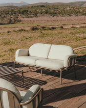 Load image into Gallery viewer, Joncols outdoor 2-seater sofa in aluminium with green painted finish and beige cushions 164cm - image 9