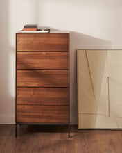 Load image into Gallery viewer, Vedrana 5 drawer chest of drawers in walnut veneer with black steel legs, 60 x 114 cm - image 7