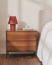 Load image into Gallery viewer, Vedrana bedside table, 2 walnut veneer drawers, and black steel legs, 60 x 55 cm - image 7