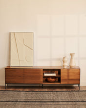 Load image into Gallery viewer, Vedrana 3-door TV stand in walnut veneer with black steel legs, 195 x 55 cm - image 9