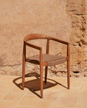 Load image into Gallery viewer, Ydalia stackable outdoor chair in solid teak wood with natural finish and beige rope - image 11