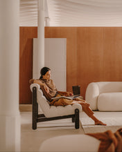 Load image into Gallery viewer, Magira armchair in white bouclé and solid oak wood with a dark finish - image 12