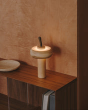 Load image into Gallery viewer, Luba solid ash portable table lamp with green cotton handle - image 3
