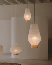 Load image into Gallery viewer, Hila ceiling lamp screen in white paper with natural wood veneer Ø 30 cm - image 3