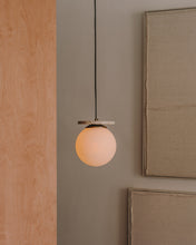 Load image into Gallery viewer, Malachi ceiling lamp with glazed glass and travertine stone - image 3