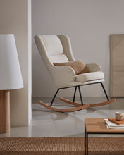 Load image into Gallery viewer, Maustin rocking chair in beige chenille with a black steel structure and beech wood - image 11