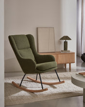 Load image into Gallery viewer, Maustin rocking chair in green bouclé with a dark green steel structure and beech wood - image 11