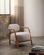 Load image into Gallery viewer, Melqui beige armchair in solid oak wood with a natural finish - image 11