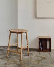 Load image into Gallery viewer, Enit stool made of beige paper cord and solid oak wood with natural finish, 65cm FSC Mix Credit - image 9