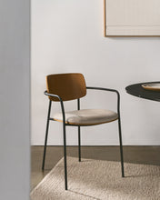 Load image into Gallery viewer, Maureen stackable chair in poplar plywood with light tone finish and black metal legs, 100% FSC. - image 10
