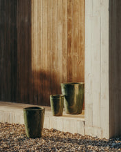Load image into Gallery viewer, Rotja set of 3 terracotta planters with glazed green finish Ø 26 / 35 / 47 cm - image 3