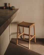 Load image into Gallery viewer, Yalia stool in solid oak wood in a natural finish and rope cord, height 65 cm FSC 100% - image 5