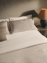 Load image into Gallery viewer, Sotela duvet cover and pillowcase set with embroidered stripes 100% percale cotton, beige, 90 cm bed - image 5