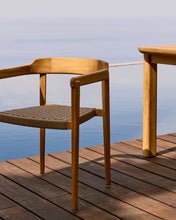 Load image into Gallery viewer, Icaro stackable chair in FSC 100% solid teak wood with natural finish and beige rope cord - image 12