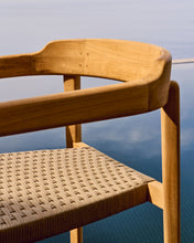 Load image into Gallery viewer, Icaro stackable chair in FSC 100% solid teak wood with natural finish and beige rope cord - image 10