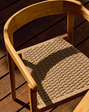 Load image into Gallery viewer, Icaro stackable chair in FSC 100% solid teak wood with natural finish and beige rope cord - image 11