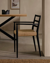 Load image into Gallery viewer, Analy chair with armrests in solid oak wood in a black finish and rope cord seat FSC 100% - image 9