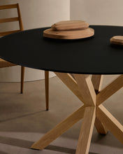 Load image into Gallery viewer, Argo round table in frosted black glass and wood effect steel legs, Ø 120 cm - image 6