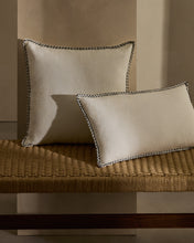 Load image into Gallery viewer, Sinet cushion cover in white linen and a black embroidery feature, 45 x 45 cm - image 4
