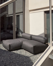 Load image into Gallery viewer, Square modular 100% outdoor sofa pouffe w/ backrest, dark grey, black aluminium, 101x101cm - image 7