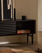 Load image into Gallery viewer, Lenon TV cabinet, 2 doors in solid wood and black oak veneer 200x57 cm FSC Mix Credit - image 6