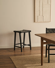 Load image into Gallery viewer, Calixta stool in leather and solid mahogany wood with black finish, 67 cm height - image 9