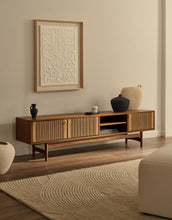 Load image into Gallery viewer, Elan TV cabinet 3 doors veneer and solid walnut and cord 200 x 50 cm FSC Mix Credit - image 7