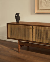 Load image into Gallery viewer, Elan TV cabinet 3 doors veneer and solid walnut and cord 200 x 50 cm FSC Mix Credit - image 9