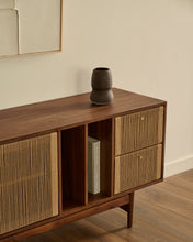 Load image into Gallery viewer, Elan sideboard 2 doors and 2 drawers veneer and solid walnut and cord 180x73cm FSC Mix Credit - image 8
