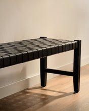 Load image into Gallery viewer, Calixta bench in leather and solid mahogany wood with black finish 120 cm - image 6