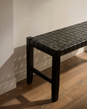 Load image into Gallery viewer, Calixta bench in leather and solid mahogany wood with black finish 120 cm - image 7
