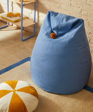Load image into Gallery viewer, Olvi blue, cotton pouffe with mustard-coloured tassel, Ø 60 cm - image 3