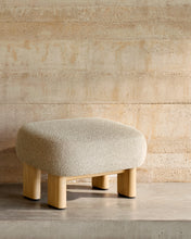 Load image into Gallery viewer, Nema beige chenille footstool with solid ash wood legs natural finish 65x55.4 cm FSC 100% - image 7