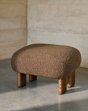 Load image into Gallery viewer, Nema taupe bouclé footstool with solid ash wood legs walnut finish 65x55.4cm FSC 100% - image 7