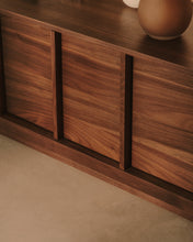 Load image into Gallery viewer, Onix TV stand with a walnut veneer in a dark finish, 200 x 45 cm FSC Mix Credit - image 5