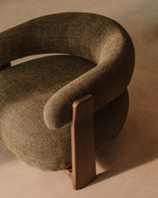 Load image into Gallery viewer, Granite green chenille armchair with solid ash wood legs in a walnut finish FSC 100% - image 7