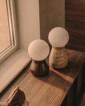 Load image into Gallery viewer, Okeni table lamp made of walnut veneer and glass UK adapter - image 3