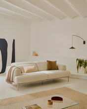 Load image into Gallery viewer, Aurum 3-seater sofa in ecru chenille with reclining headrest and matte beige metal base 234cm FSC Mix Credit - image 14