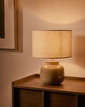 Load image into Gallery viewer, Tay green ceramic and beige linen table lamp UK adapter - image 3