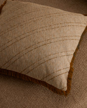 Load image into Gallery viewer, Cral beige jacquard, cotton cushion cover with multi-coloured fringe, 45 x 45 cm