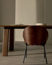Load image into Gallery viewer, Eamy chair in brown faux leather, ash veneer with walnut and black metal finish - image 10