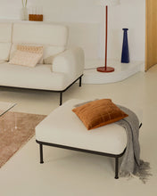 Load image into Gallery viewer, Aurum ecru chenille footrest with matte grey metal base 85 x 85cm FSC Mix Credit - image 3