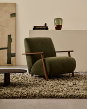 Load image into Gallery viewer, Meghan armchair in green chenille and solid ash wood with walnut finish FSC Mix Credit - image 5