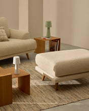 Load image into Gallery viewer, Karin footrest in beige chenille with solid beech wood legs in natural colour finish 90 x 70 cm - image 3