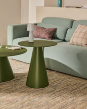 Load image into Gallery viewer, Wilshire side table with frosted tempered glass and matt green painted steel finish Ø50cm - image 2