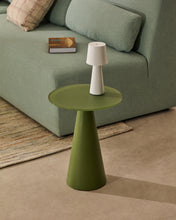 Load image into Gallery viewer, Wilshire side table with frosted tempered glass and matt green painted steel finish Ø35cm - image 2